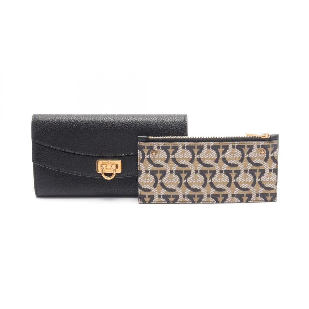 Salvatore Ferragamo Gancini Bifold Long Wallet Leather Black - Picture 5 of 6